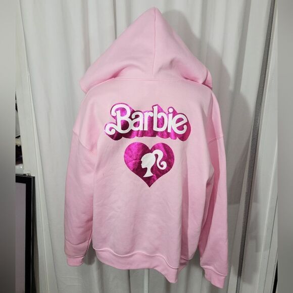 Mattel Juniors Barbie Metallic Print Zip-Front Hoodie, Size XL - Picture 3 of 11